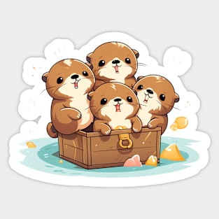 Kawaii Otters in a box Sticker